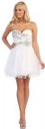 Strapless Floral Sequins Bust Tulle Short Party Prom Dress in White